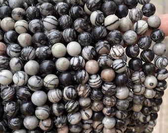 Natural Black Picasso Jasper Beads loose 4-12mm,15 Inch Strand