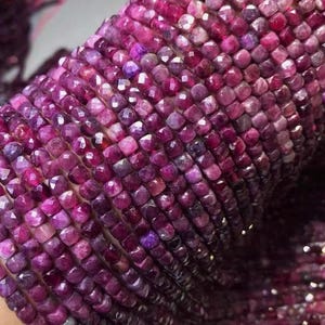 Genuine Red Ruby Faceted Cube Beads 4mm,Natural Ruby Faceted Micro Square Cut Nugget Beads,15 inches one strands