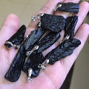 Tektite meteorite pendant, tektite stone necklace,black tetite crystal nugget beads,10 pcs