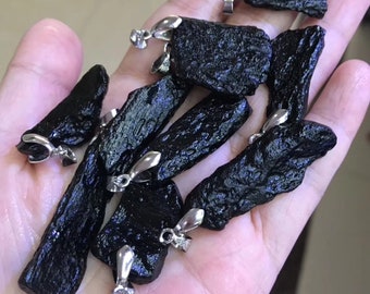 Tektite meteorite pendant, tektite stone necklace,black tetite crystal nugget beads,10 pcs