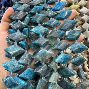 Natural Genuine Blue Apatite Faceted  diamond nugget Beads ,Apatite rhomboid  beads,15 Inches Full Strand