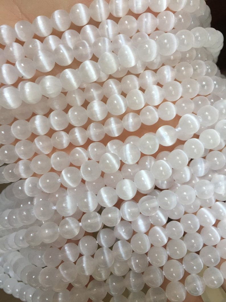 Natural Selenite White Cat's Eye Gemstone Beads 6mm 8mm Etsy