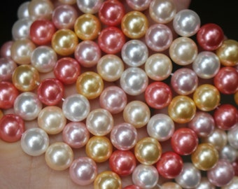 Multi Color South Sea Shell Pearls,6mm 8mm 10mm Round Shell Beads, mixed color shell beads,15 inches one strand