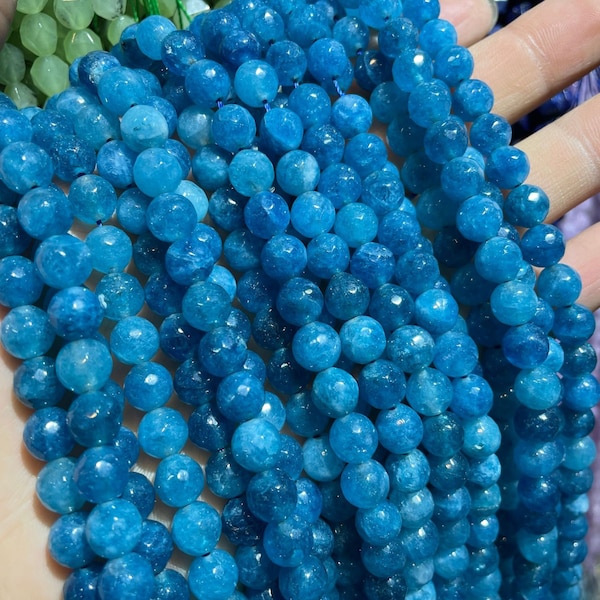 Blue Apatite Faceted Round Beads 6mm 8mm 10mm ,Faceted Apatite Quartz Loose Beads,15 inches