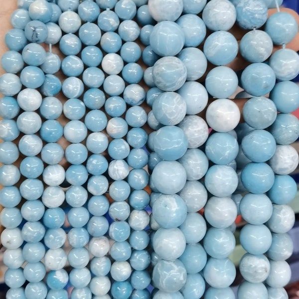 Larimar Quartz Smooth Round beads 6mm 8mm 10mm 12mm 14mm,Sky Blue stone beads,15 inches