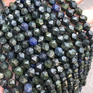 Natural Green Blue Lapis lazuli faceted star cut nugget diamond beads 8mm,15 inches one strands