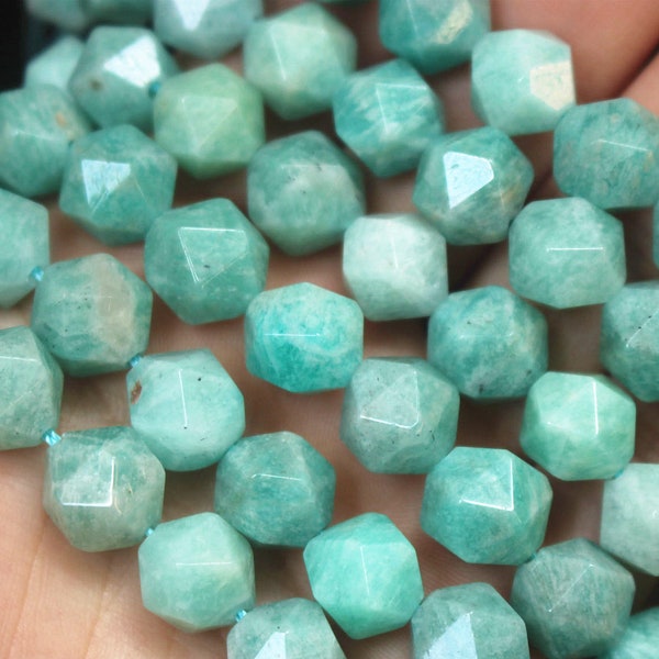 One Strand ,Natural Cut Star Faceted Amazonite Nugget Beads, 6mm 8 mm 10mm 12mm, 15 inches