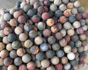 Cuentas redondas esmeriladas de jaspe Picasso rojo natural, tira de 15 pulgadas