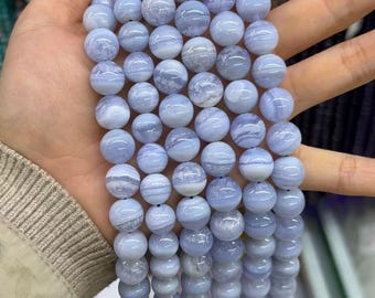 AA Natürliche blaue Spitzenachatperlen 4 mm 6 mm 8 mm 10 mm 12 mm für die Schmuckherstellung, 15 Zoll Strang.