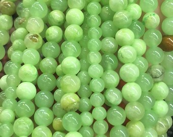Green Flower Jade Round Beads, 15 Inch Strand (4mm-12mm)