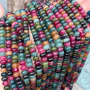 Multicolor Tourmaline Coloured Stone Smooth Rondelle Beads 4*6mm 5*8mm spacer abacus beads ,15 inches one strand