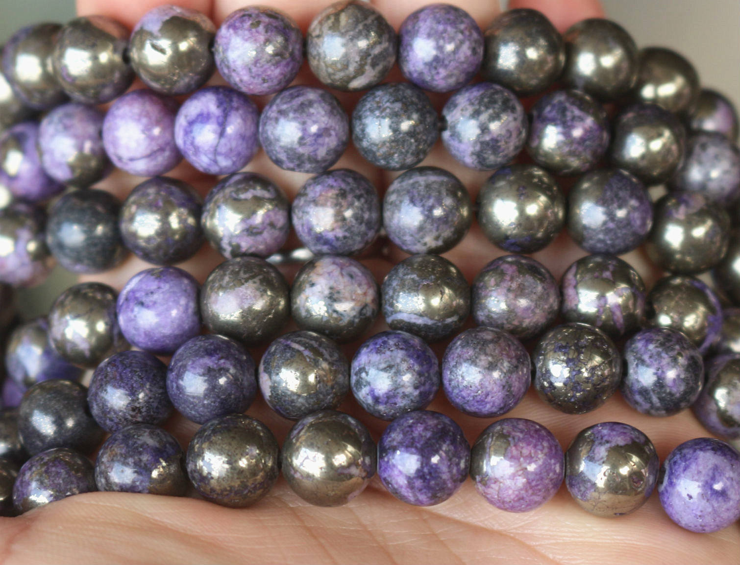 6mm 8mm 10mm 12mm Purple Iron Pyrite Round Beads15 Inch Full Etsy