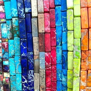 Cuentas de sedimento marino con forma de columna rectangular de jaspe con impresión natural, 4 x 13 mm, 15 pulgadas