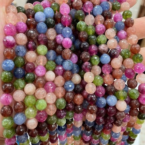 Watermelon Tourmaline Multicolor Stone Faceted Rainbow beads,rainbow tourmaline faceted beads 6mm 8mm 10mm beads,15 inches