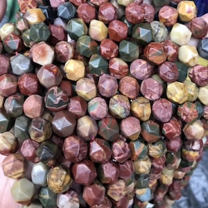 Natural red Picasso Jasper faceted star cut nugget beads 6mm 8mm 10mm,red Picasso Jasper diamond beads,15 inches one strands