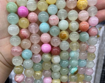 Natural Green Flower Jade Beads, Smooth Round, Mixed Colors, 4-12mm,15 Inch Strand