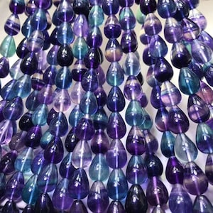 Natural Purple Green Fluorite Teardrop Beads 10*14mm, AAA Fluorite Waterdrop Beads,15 inches