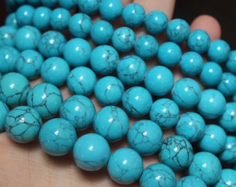 4mm 6mm 8mm 10mm 12mm Turquoise Beads, Smooth and Round Stone Beads, Blue Turquoise Beads, 15 inches one strand