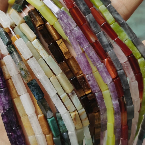 Natural crystal agate gemstone stone rectangle tube nugget beads 4*13mm,rose quartz, Aventurine, yellow jade rectangle beads,15 inches