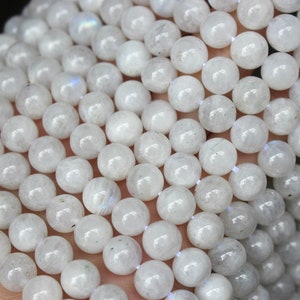 Natural Rainbow Moonstone Blue White Round Beads ,Natural white moostone Smooth Beads 4mm 6mm 8mm 10mm ,15 Inches Strand