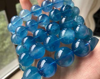 ダークブルーアクアマリン 本物のダークブルーアクアマリンビーズブレスレット、女性用