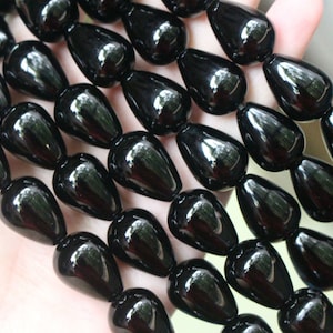 Natural Black Onyx Beads Teardrop Beads ,Black Agate Round Beads -15&#39;&#39; Full Strand