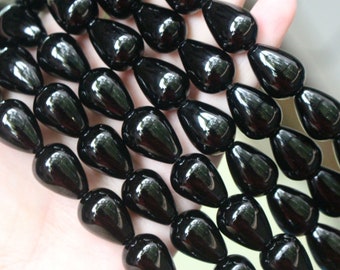 Natural Black Onyx Beads Teardrop Beads ,Black Agate Round Beads -15'' Full Strand