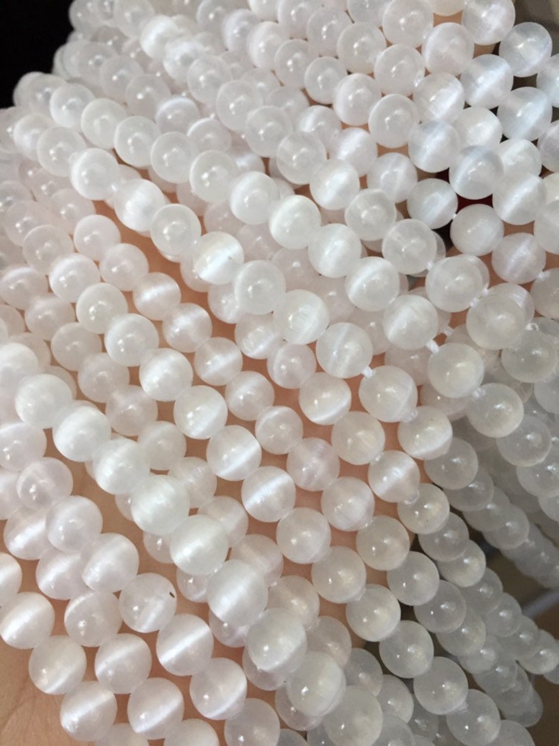 Natural Selenite White Cat's Eye Gemstone Beads 6mm 8mm Etsy