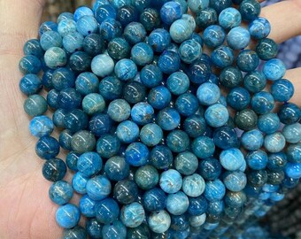 Natural Genuine Blue Apatite Smooth Round Blue Apatite Beads 4mm 6mm 8mm  10mm 12mm,Real Stone Beads,15 Inches Full Strand