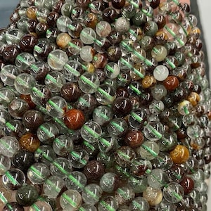 3A Grade Natural Red Green Phantom Crystal Quartz Round 6mm 8mm 10mm Smooth Beads-15 inches full strand