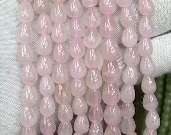 Rose Quartz Teardrop Beads, Pink Gemstone, 15 Inch Strand
