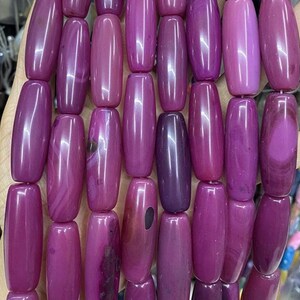 Natural Purple Agate long Rice beads, Purple Agate barrel beads,13×40mm