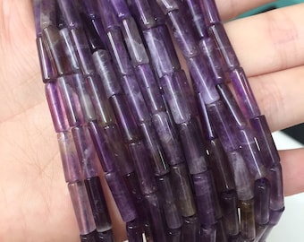 Natural Amethyst Quartz smooth tube beads, purple Amethyst Quartz column beads ,15 inch per Strand