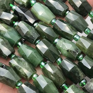 Natural Genuine Green Jade Faceted Rice Beads 10*14mm,Faceted Canadian Green Jade Faceted Barrel Beads,15 one Full Strand