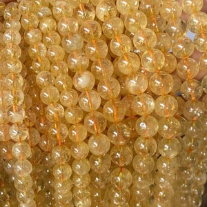 4mm 6mm 8mm 10mm 12mm Natural Citrine Crystal Quartz Smooth Round Beads, 15 inches per strand