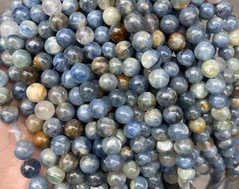 Perles rondes lisses en cyanite bleue naturelle 6 mm 8 mm 10 mm, 15 pouces un rang
