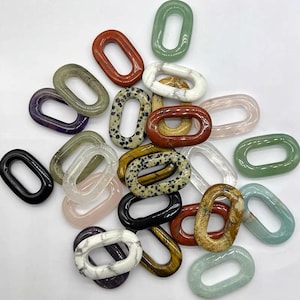 Oval Gemstone Link Pendant, Large Hole Beads (2pcs)