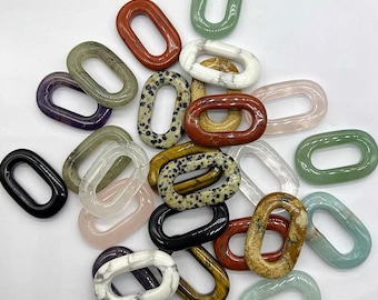 Oval Gemstone Link Pendant, Large Hole Beads (2pcs)