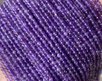 Natural Amethyst spacer faceted beads 2mm 3mm 4mm, Amethyst small faceted beads,15 inches