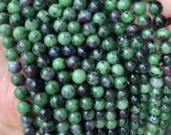 Natural Ruby Zoisite Round Smooth Gemstone beads,15 inches one strand