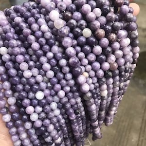 Natural Purple Lepidolite Beads 4mm 6mm 8mm 10mm 12mm, Natural Round Beads,15 Inches Full Strand,Purple beads