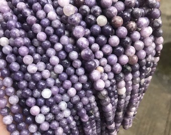 Natural Purple Lepidolite Beads 4mm 6mm 8mm 10mm 12mm, Natural Round Beads,15 Inches Full Strand,Purple beads