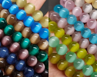 Cat&#39;Eye Stein glatte und runde Perlen, Katzenauge gelb grün blau lila rot schwarz weiß grau Orange Champagner Farbe Perlen 4-16 mm, 15 Zoll