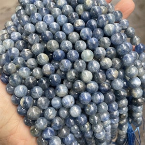 Genuine Natural Kyanite Gemstone Smooth Round Beads 6mm 8mm 10mm , Real Kyanite Blue Stone Beads,one strand