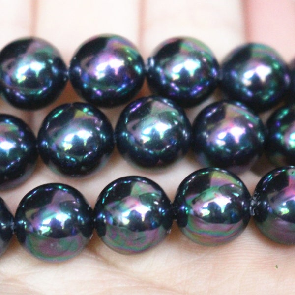 Pearl Shell Fashion Necklaces Rare 12mm Mixed Color South Sea Shell Pearl Round Beads Necklace - 18 Inch Handmade Vintage Style South Sea Shell Pearl Beads 12mm