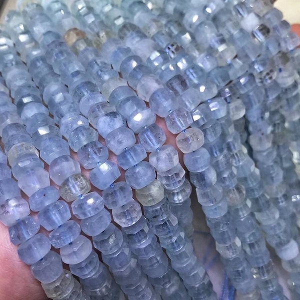 Genuine AAA Aquamarine Faceted Rondelle Beads,Natural Aquamarine faceted Spacer Abacus Heishi beads 4*7.5mm ,Per Strand