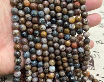 Genuine Brown Blue Pietersite Smooth Round Beads 6mm 8mm 10mm Beads , 15 Inch Full Strand