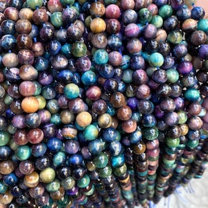 Galaxy Tiger Eye beads 6mm 8mm 10mm , Multicolor Tiger Eye Beads,Rainbow tiger eye Smooth Round Beads, 15 inch strands