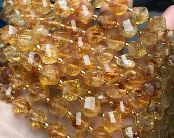 Natural Citrine quartz Crystal faceted beads 10mm, Faceted Citrine S Shape beads, 15 inches