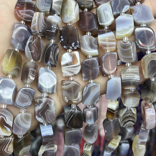 Natural Botswana Agate Stone Irregular Saw Slab Faceted Nugget Beads, 12*15,Botswana agate rectangles nugget beads,15 inches Full Strand